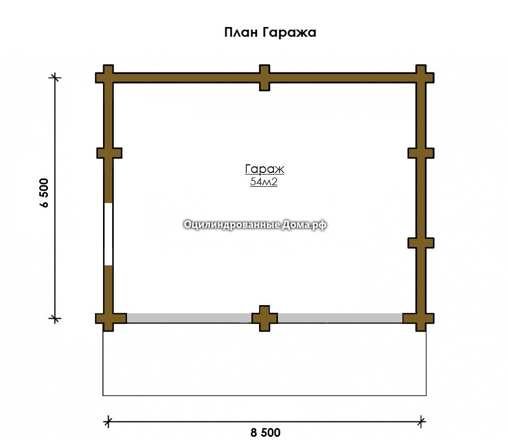 Проект Гаража на 2 машиноместа из бревна (6,5м х 8,5м)